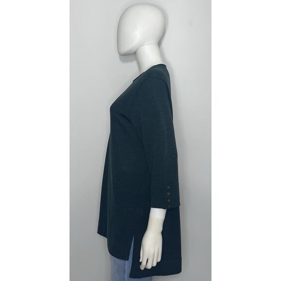 J Jill Tunic Sweater Womens L Petite Merino Wool Green 3/4 Sleeve Crew Neck - Picture 5 of 10